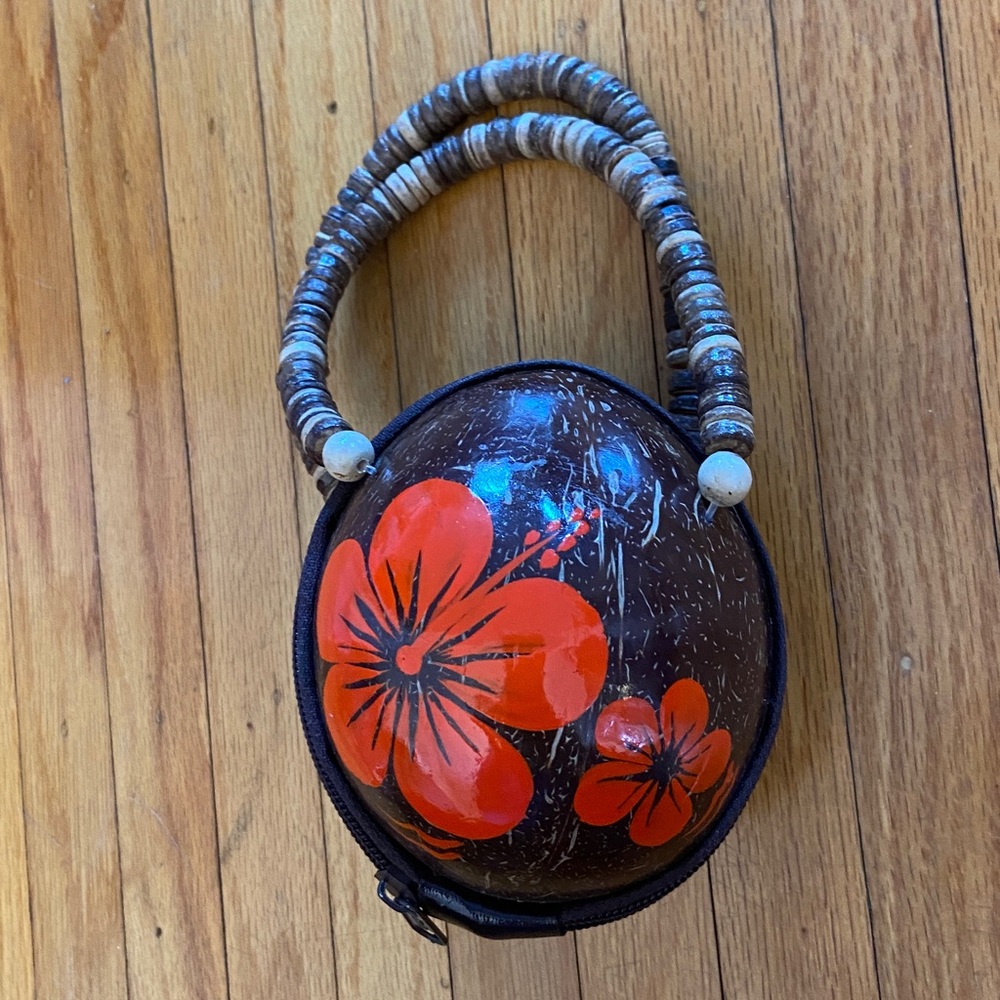 Micro Tropical Floral Coconut Shell Handbag
